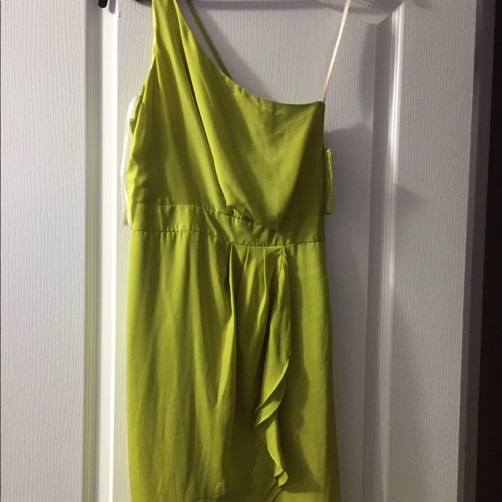BCBG lime yellow one shldr dress. Size 6